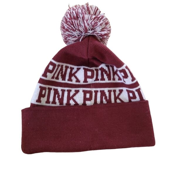 Pink Victoria's secret hat winter cap Women's maroon Ski cap - Picture 2 of 4
